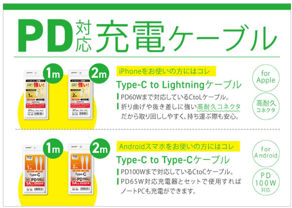 HIDISC Type-C to Lightningケーブル 1m ホワイト 急速充電3A対応 折り曲げや抜き差しに強い! HD-LCC1WH
