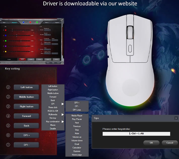 ゲーミングマウス PAW3311搭載 12,800DPI 6Dボタン RGB充電スタンド付属 有線・2.4GHz・Bluetooth対応 高精度エルゴ設計