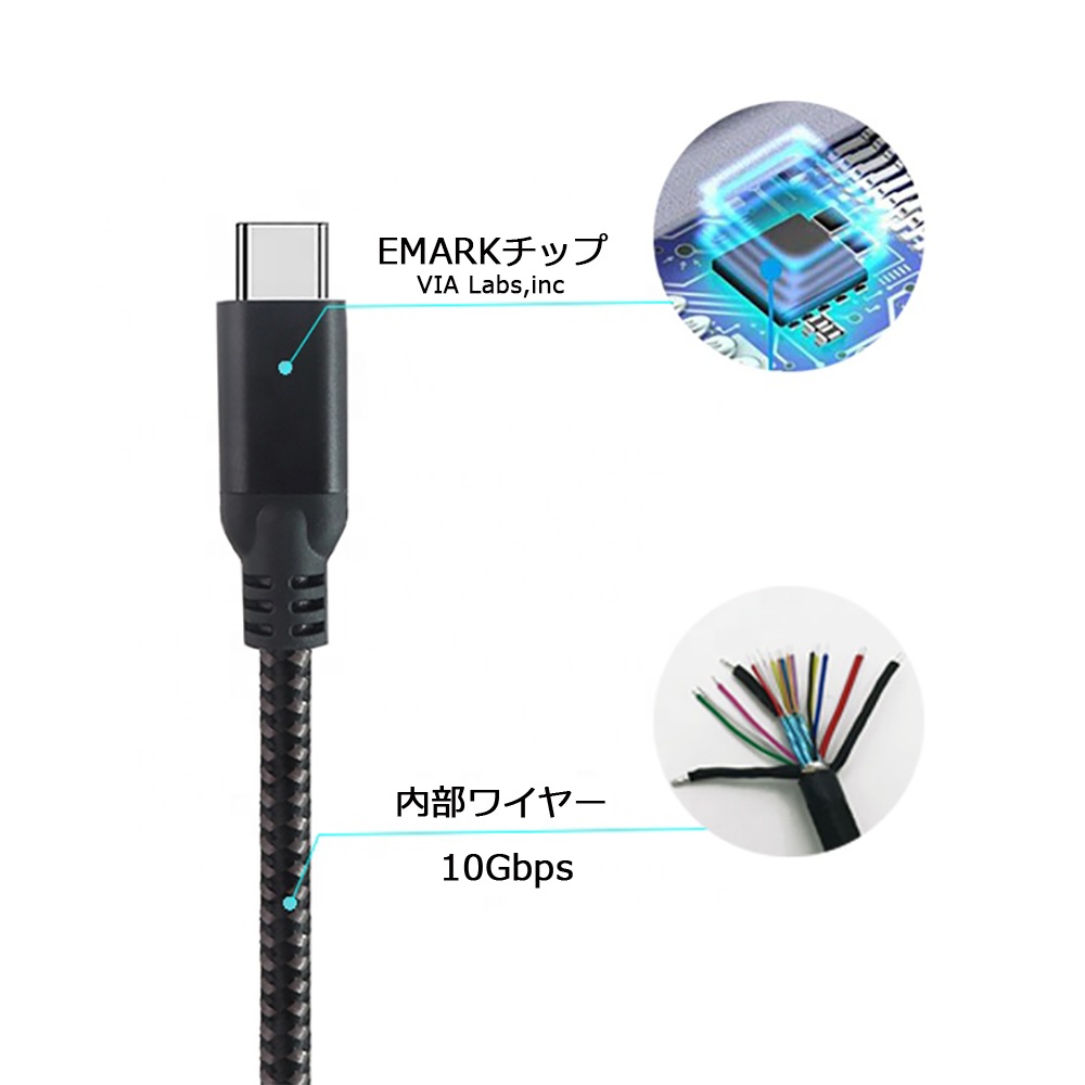 USB type-C to Cケーブル 100W 20V 5A対応