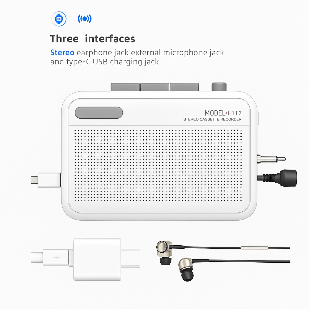 ステレオデュアルスピーカー内蔵ポータブルカセットレコーダー　F-112STSW