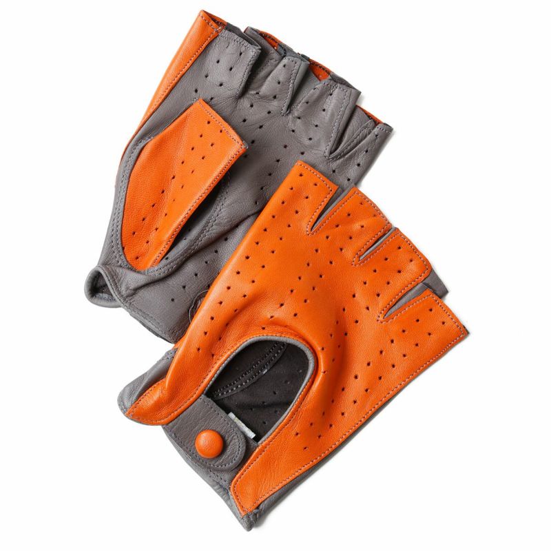 Elvifla ビコローレ ドライビンググローブ（オレンジ×チャコールグレー