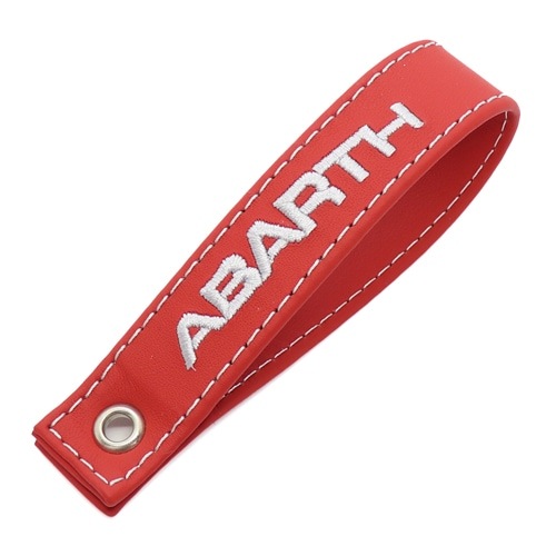 ABARTH リアゲートストラップ(レッド×シルバーグレー刺繍&ステッチ