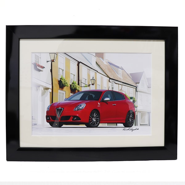 林部研一 カーイラストレーション 額装 Alfa Romeo GIULIETTA レッド