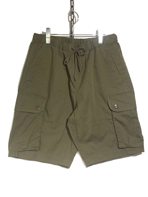 ARMY TWILLCOTTON POLYESTER PLAIN CARGO SHORTS -OLIVE- AM-2315007-