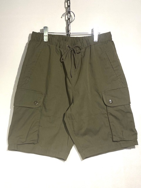 ARMY TWILLCOTTON POLYESTER PLAIN CARGO SHORTS -OLIVE- AM-2315007-