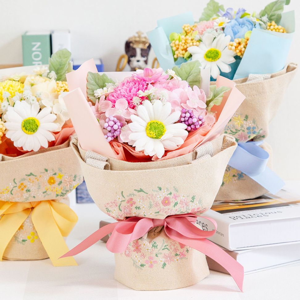 ソープフラワー フラワーギフト 刺繍トートバッグ付ブーケ