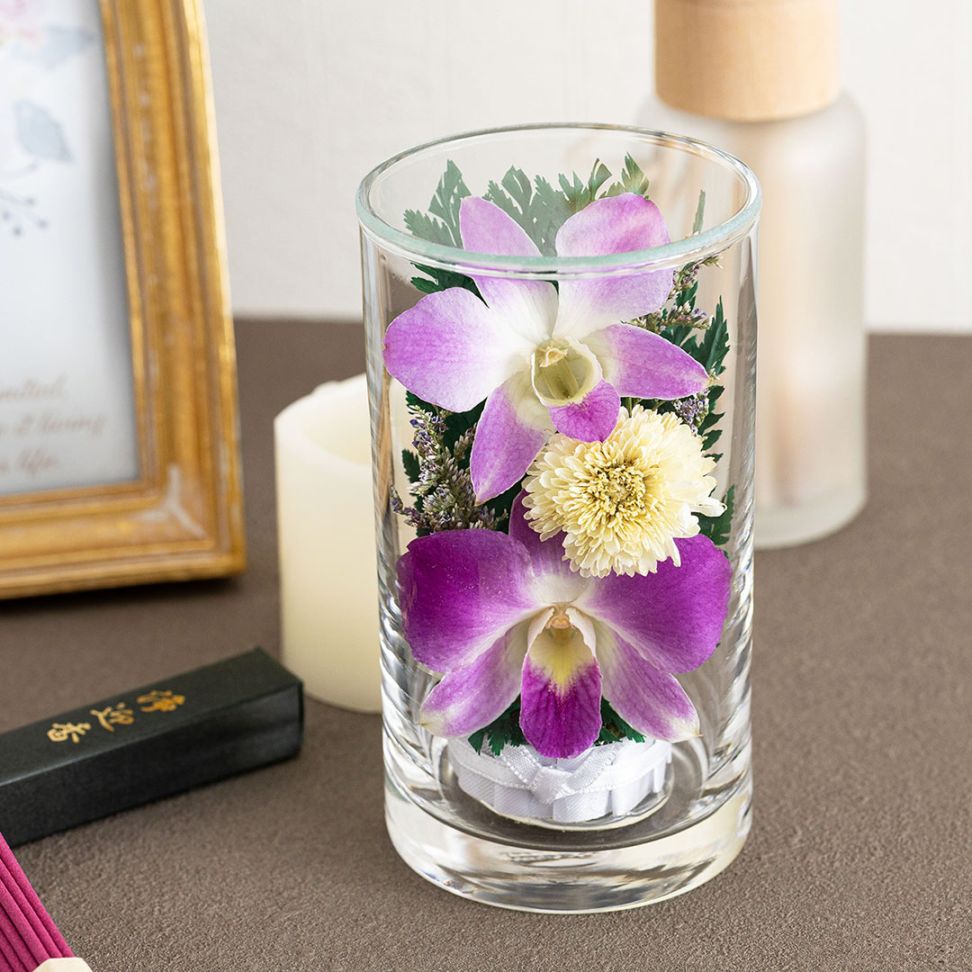 お供え グラスフラワー 虹の橋を渡るペットに お線香付