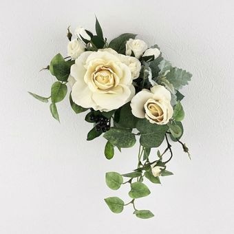 アーティフィシャルフラワー 高級感漂う壁掛け ホワイトローズ