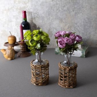 【アートフラワー】アートフラワー ラナンキュラス × ラタンガラスベース付き