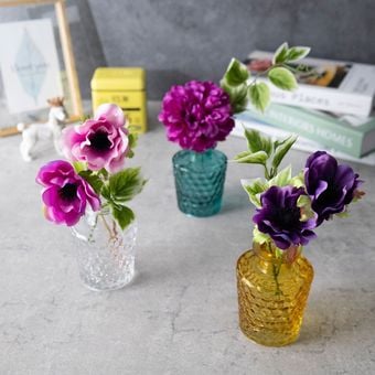 アートフラワー付き ハンドカット風ガラスベース