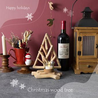 ナチュラルウッド クリスマスツリーオブジェ　ホルダー付き