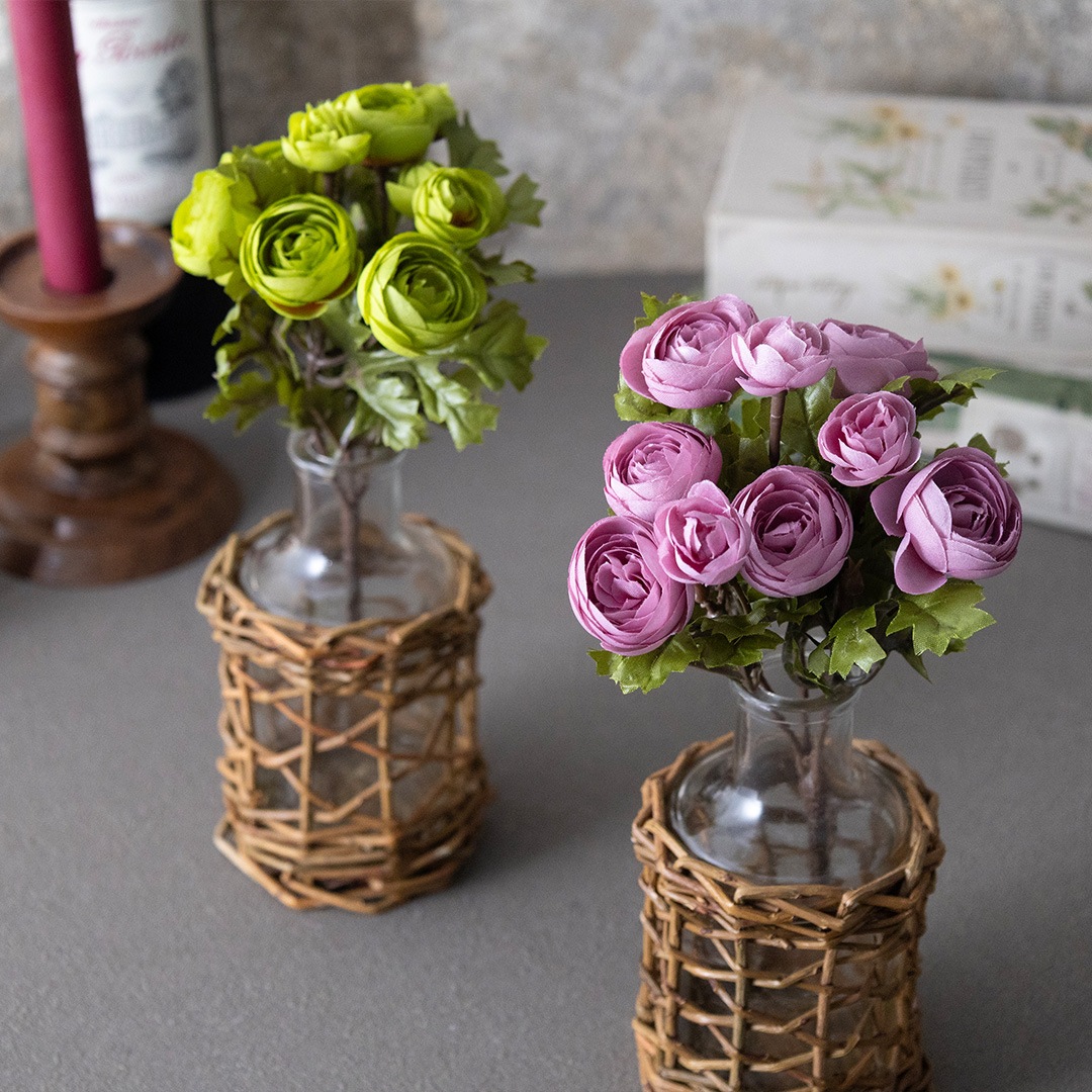 【アートフラワー】アートフラワー ラナンキュラス × ラタンガラスベース付き