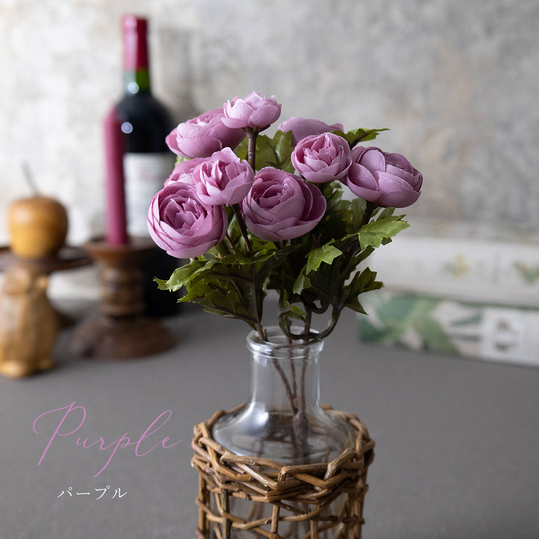 【アートフラワー】アートフラワー ラナンキュラス × ラタンガラスベース付き