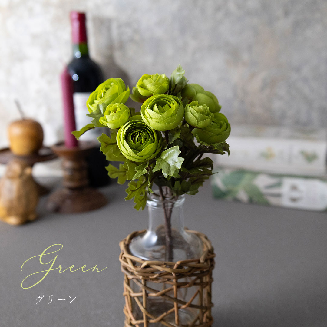 【アートフラワー】アートフラワー ラナンキュラス × ラタンガラスベース付き