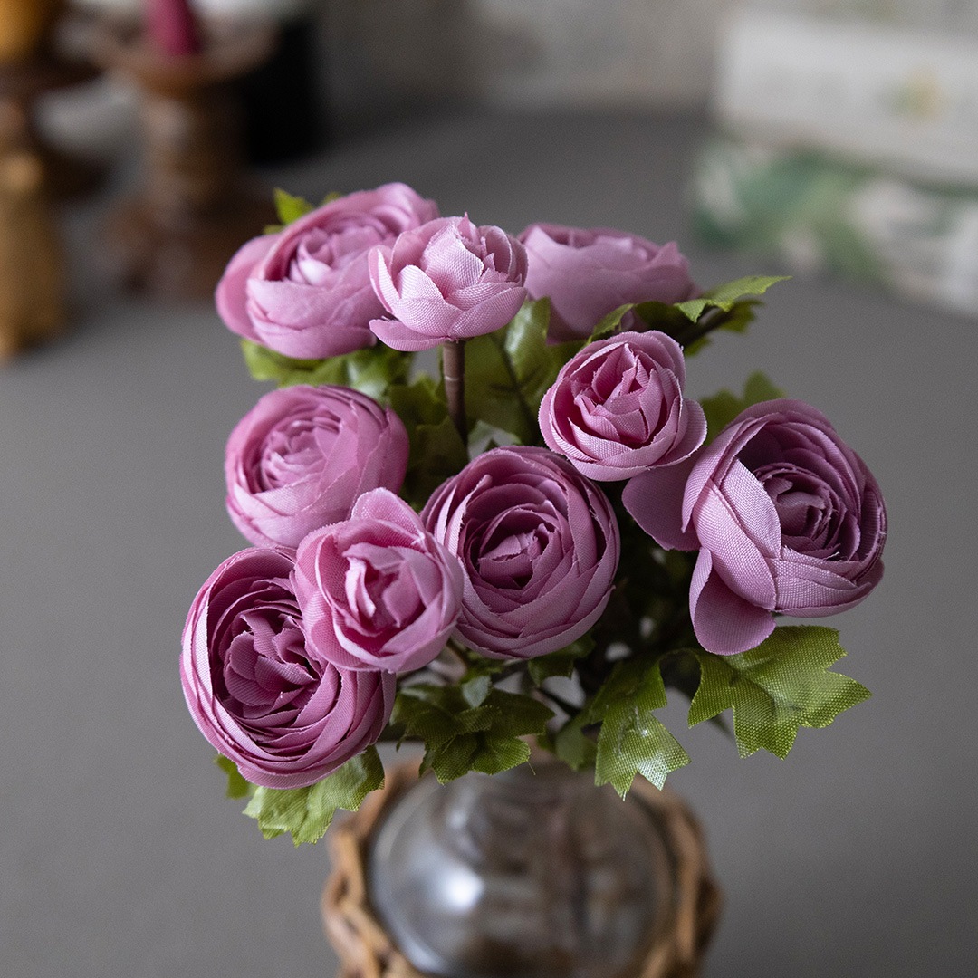 【アートフラワー】アートフラワー ラナンキュラス × ラタンガラスベース付き