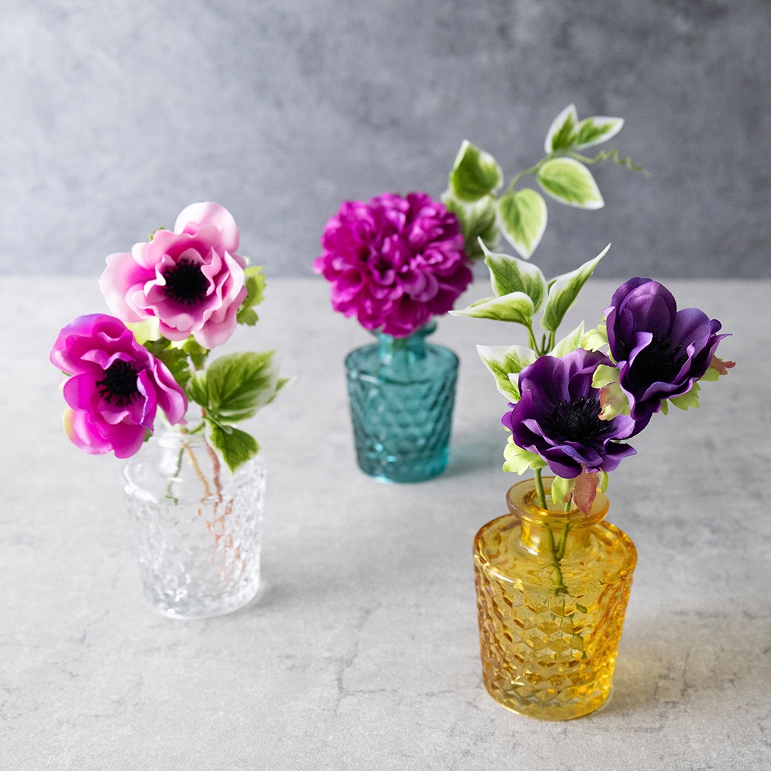 アートフラワー付き ハンドカット風ガラスベース