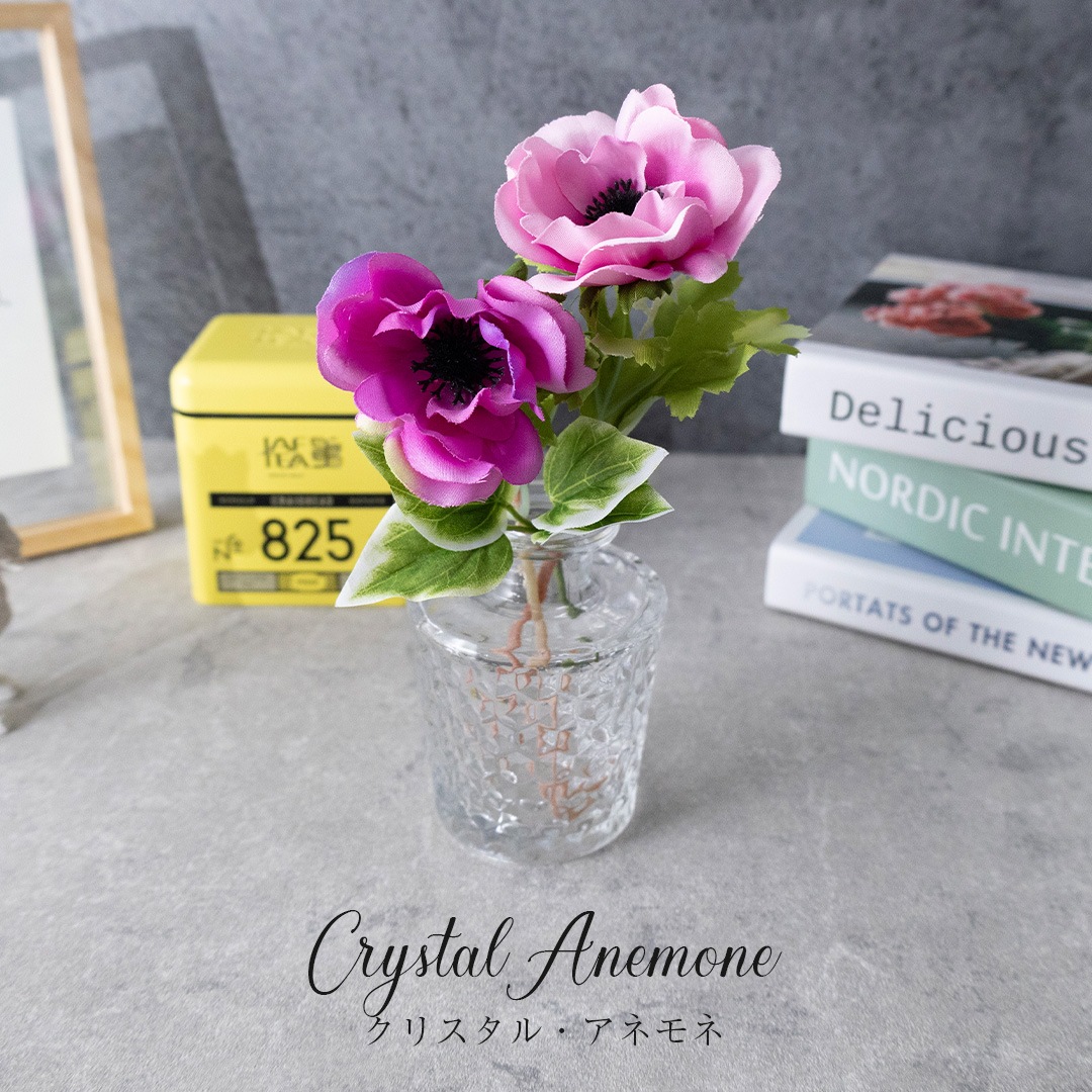 アートフラワー付き ハンドカット風ガラスベース