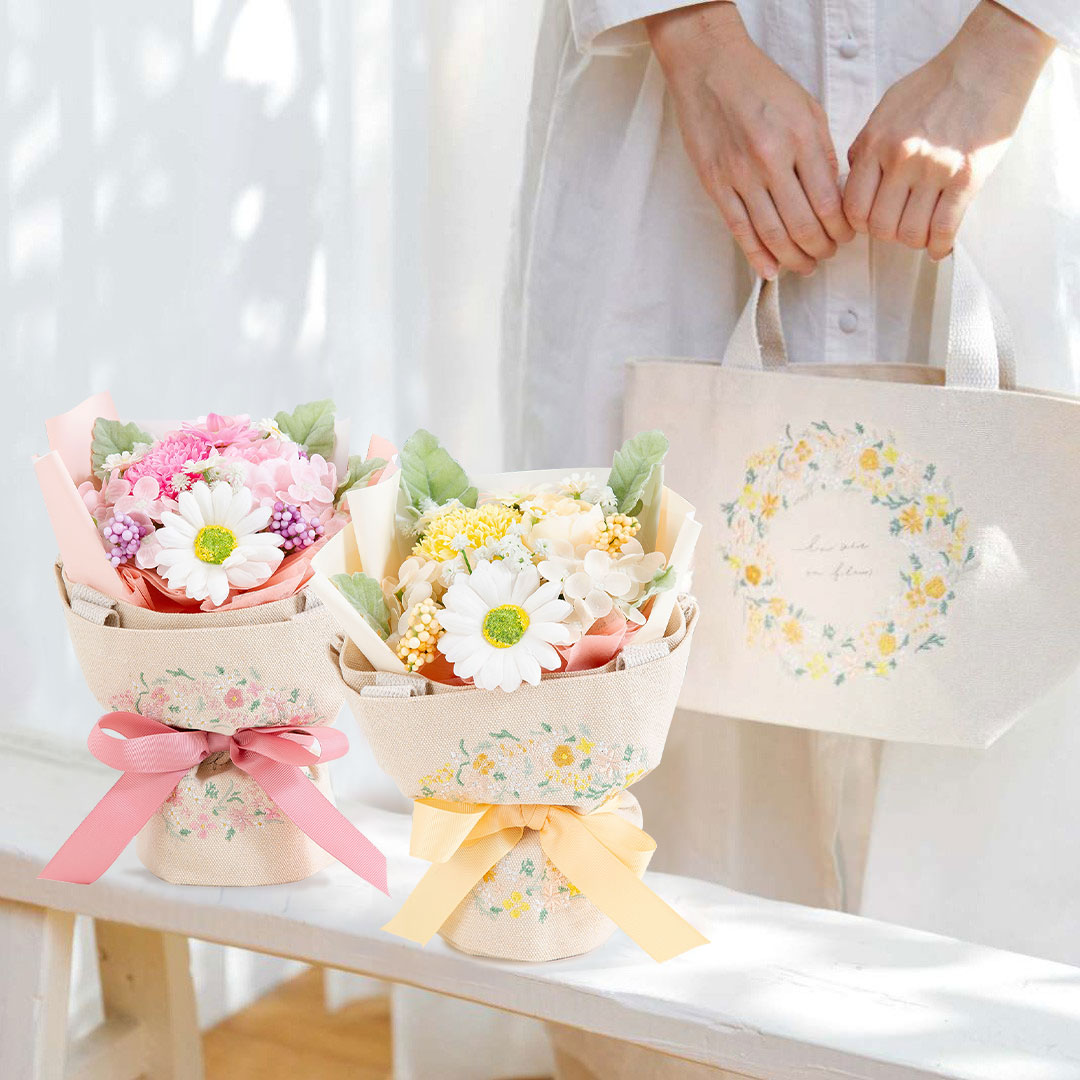 ソープフラワー フラワーギフト 刺繍トートバッグ付ブーケ