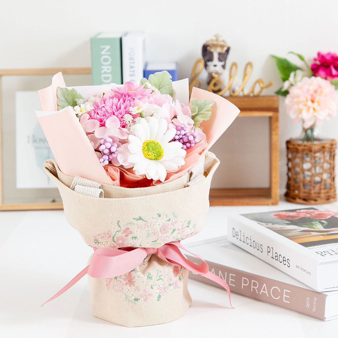 ソープフラワー フラワーギフト 刺繍トートバッグ付ブーケ