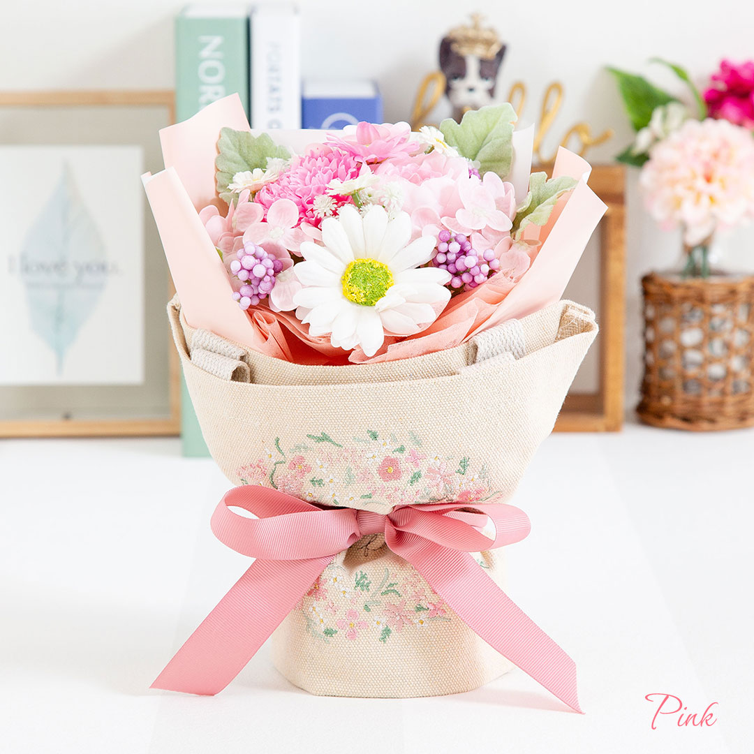 ソープフラワー フラワーギフト 刺繍トートバッグ付ブーケ