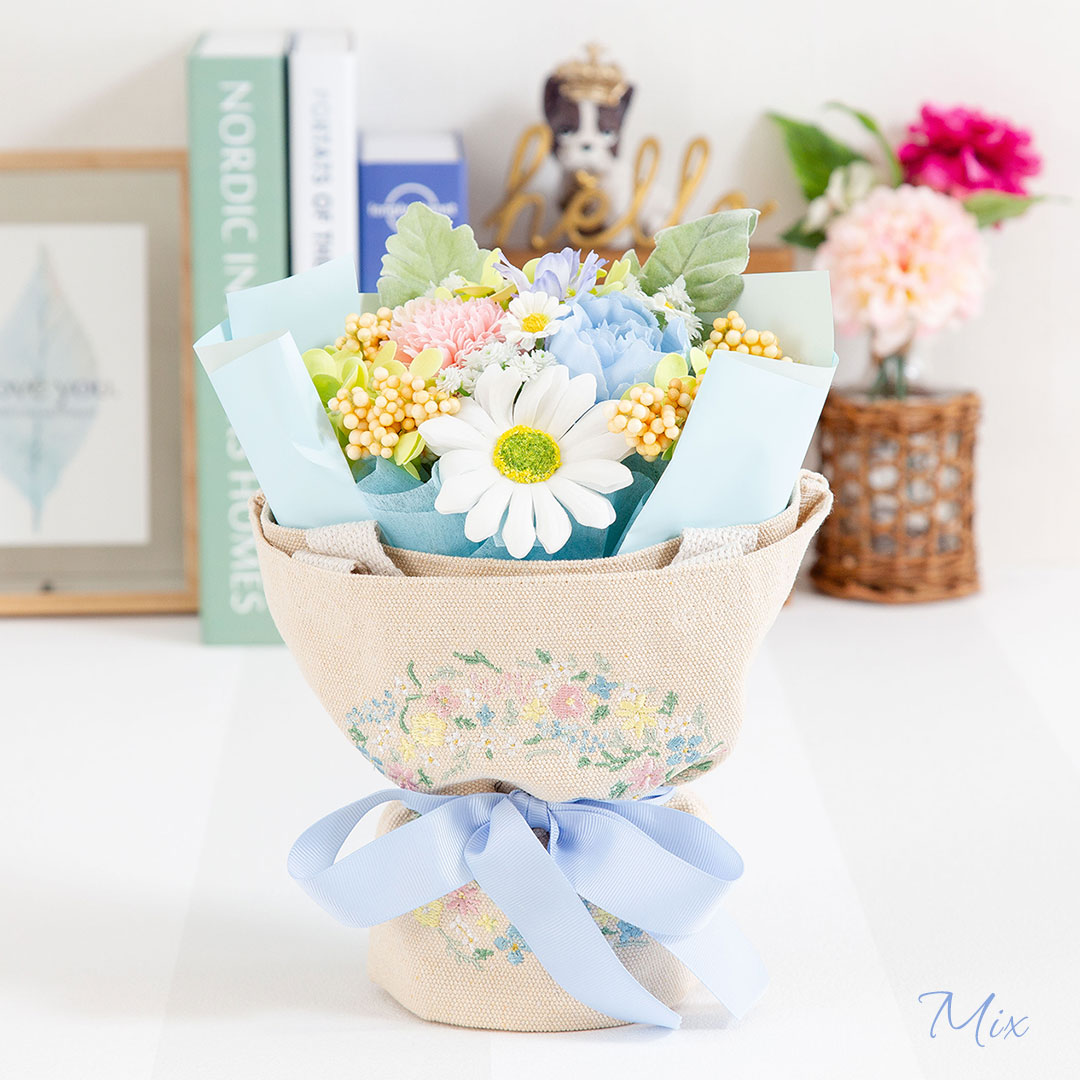 ソープフラワー フラワーギフト 刺繍トートバッグ付ブーケ
