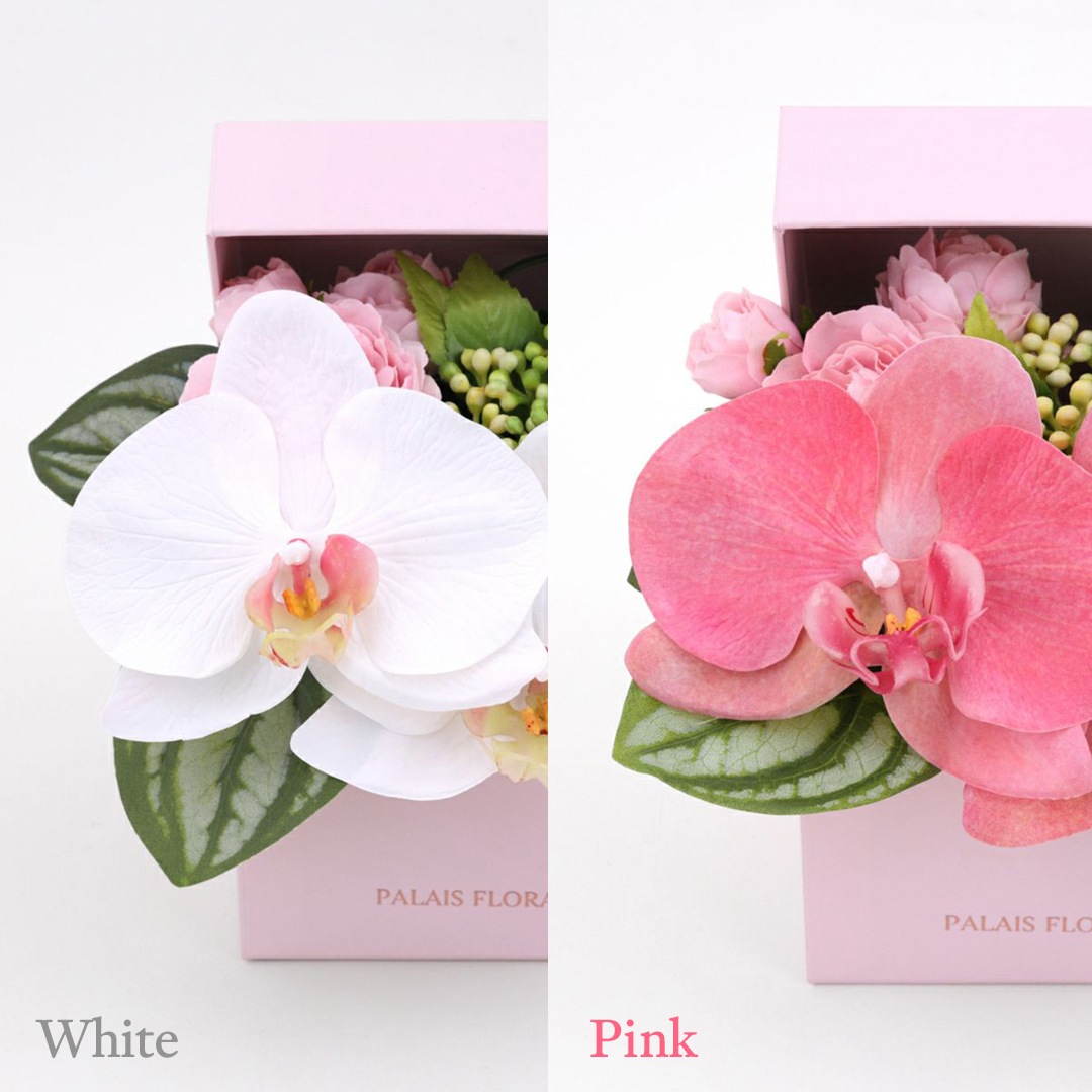 アーティフィシャルフラワー 華やかなプレゼントBOX 幸せの胡蝶蘭