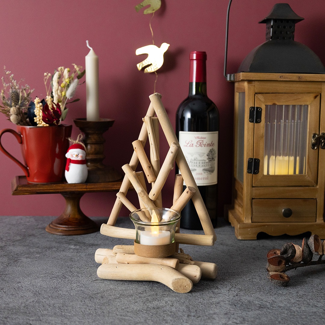 ナチュラルウッド クリスマスツリーオブジェ　ホルダー付き