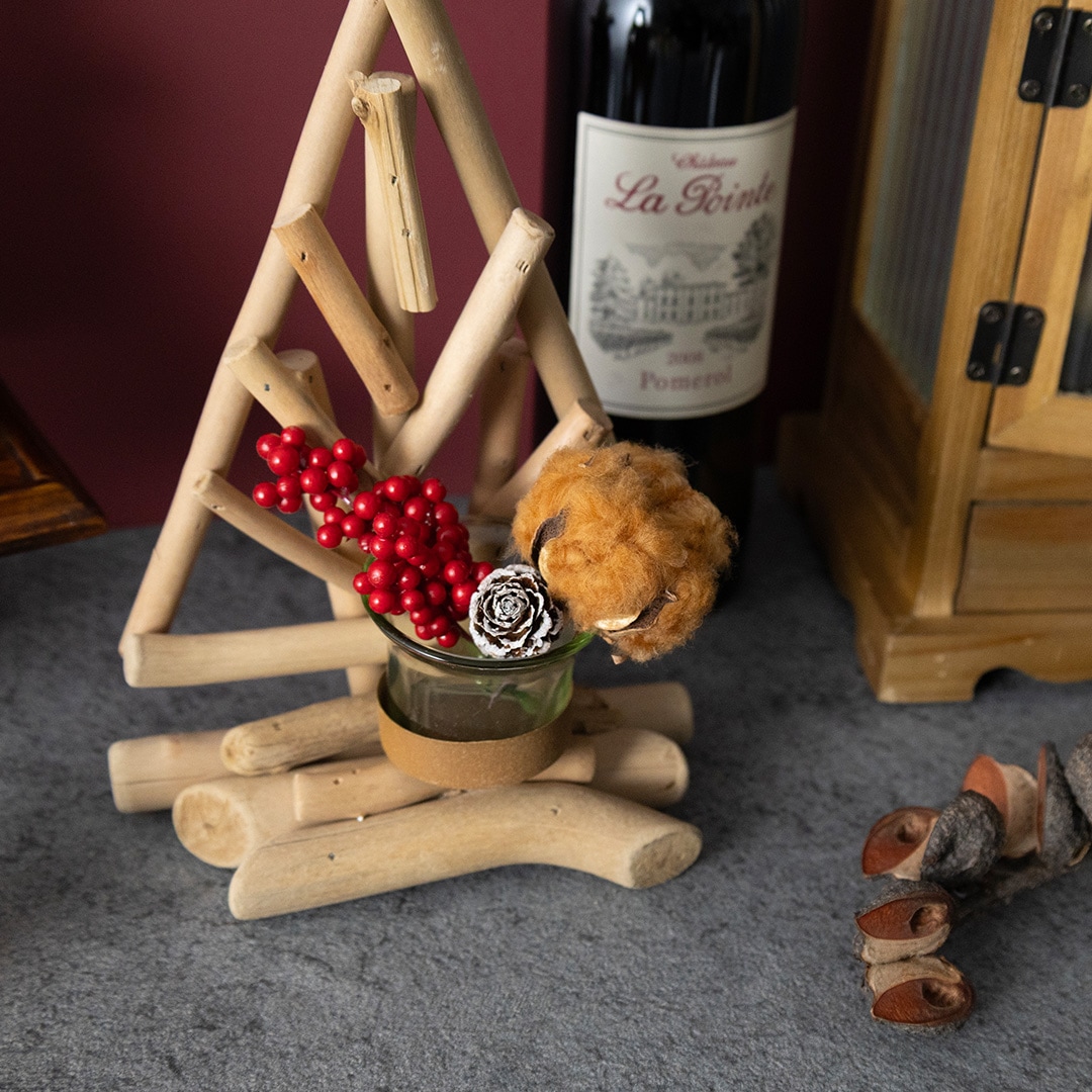 ナチュラルウッド クリスマスツリーオブジェ　ホルダー付き