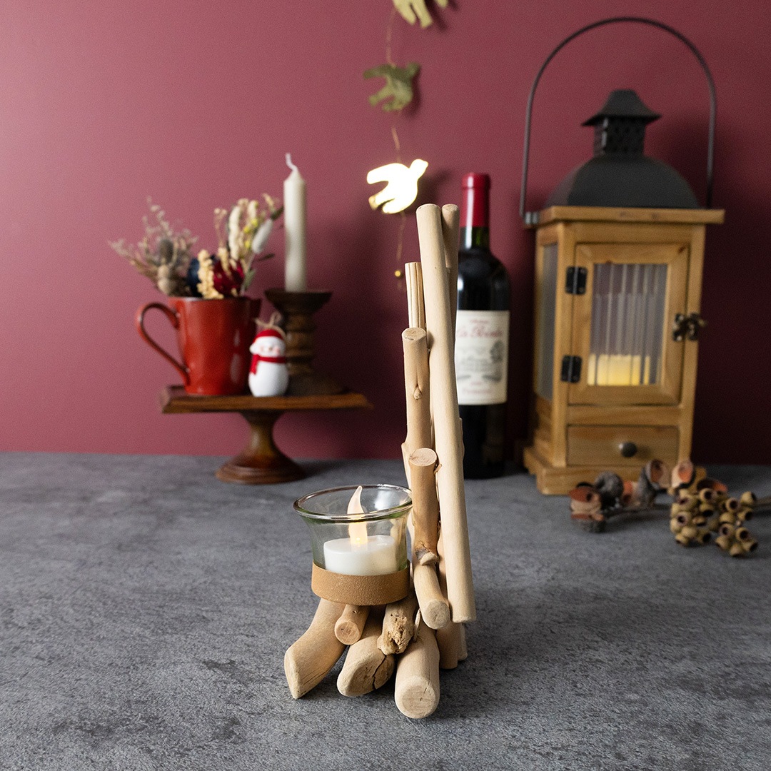 ナチュラルウッド クリスマスツリーオブジェ　ホルダー付き