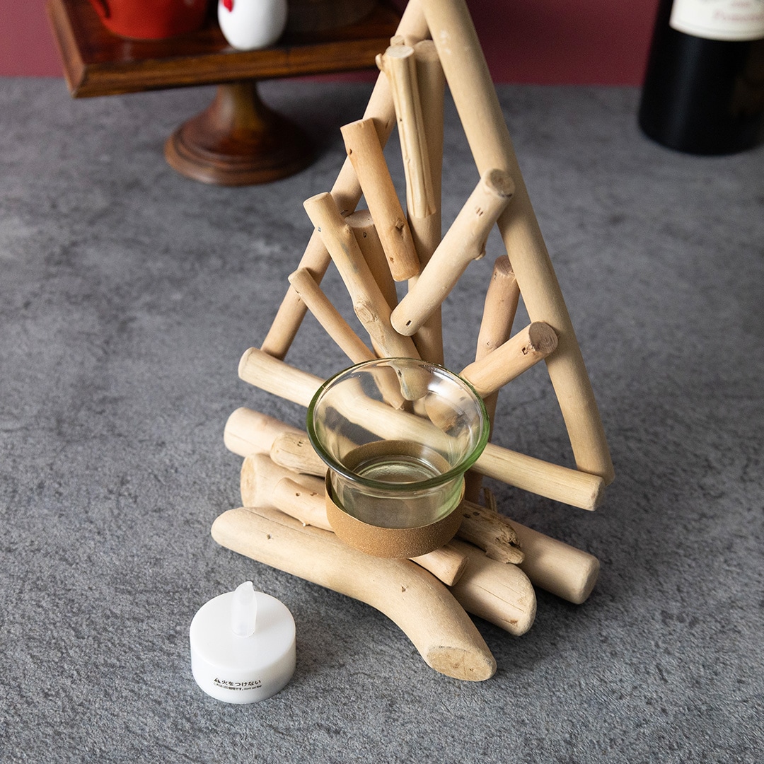 ナチュラルウッド クリスマスツリーオブジェ　ホルダー付き