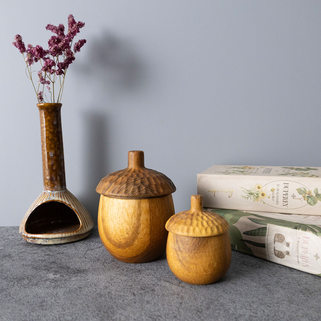 【Wood grain Vessel Acorn】ウッドグレイン ヴェセル エイコーン  どんぐり ポット 小物入れ Sサイズ