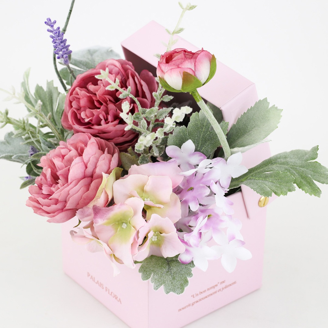 アーティフィシャルフラワー 華やかなプレゼントBOX ラナンキュラス