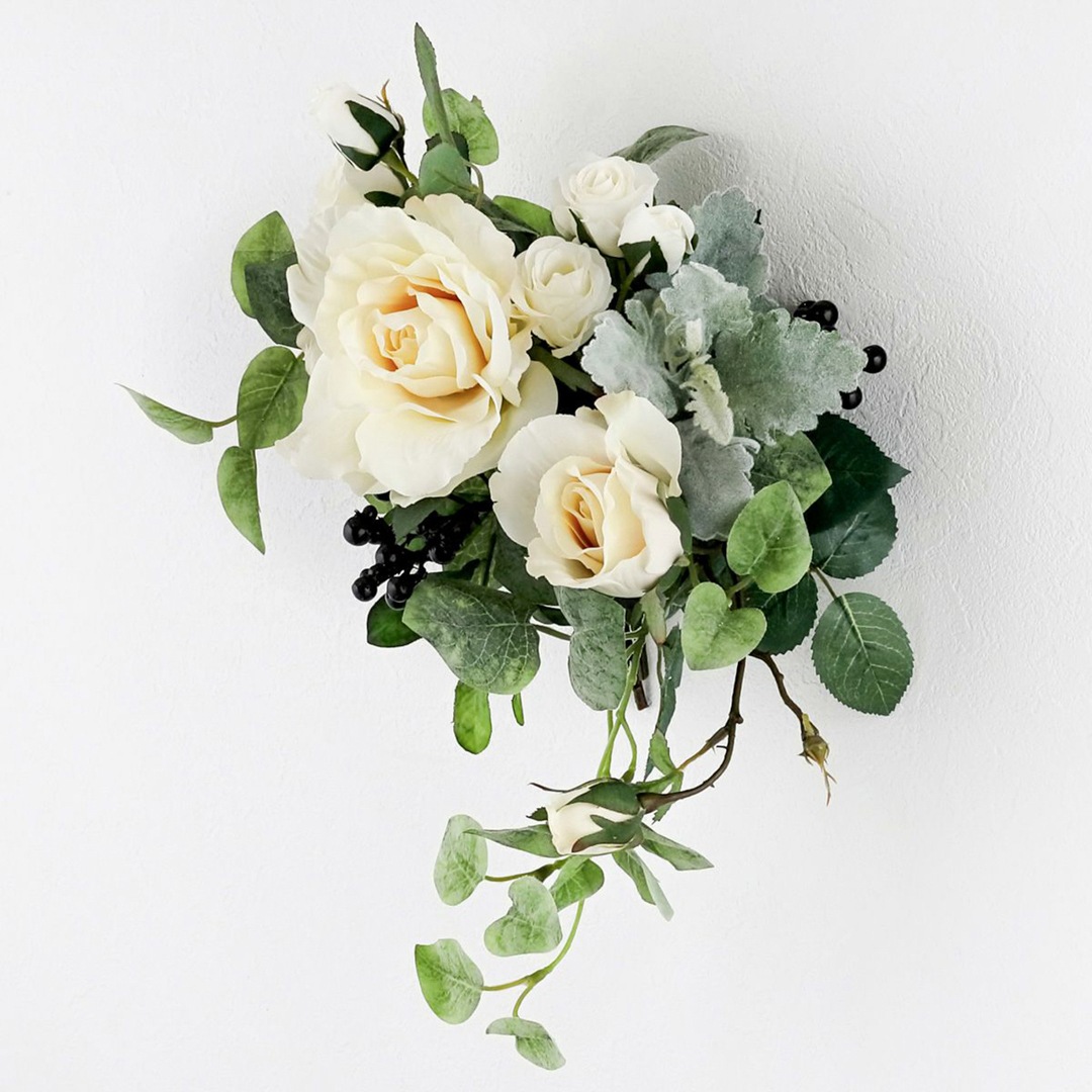 アーティフィシャルフラワー 高級感漂う壁掛け ホワイトローズ