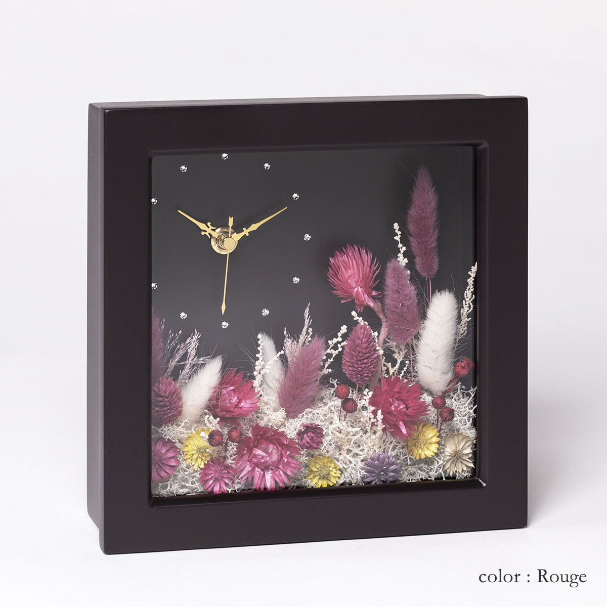 時計付プリザーブドフラワーうさぎのしっぽ