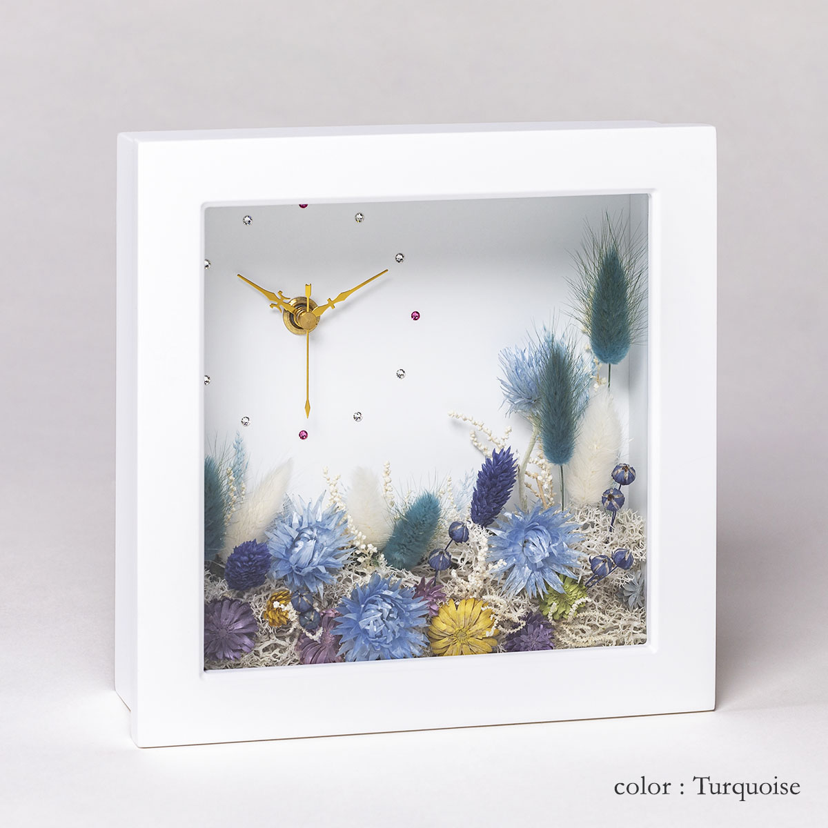 時計付プリザーブドフラワーうさぎのしっぽ