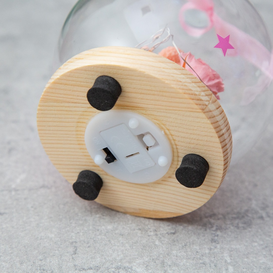 LEDライト付きドームアレンジ（テディベア × プリザーブドローズ）