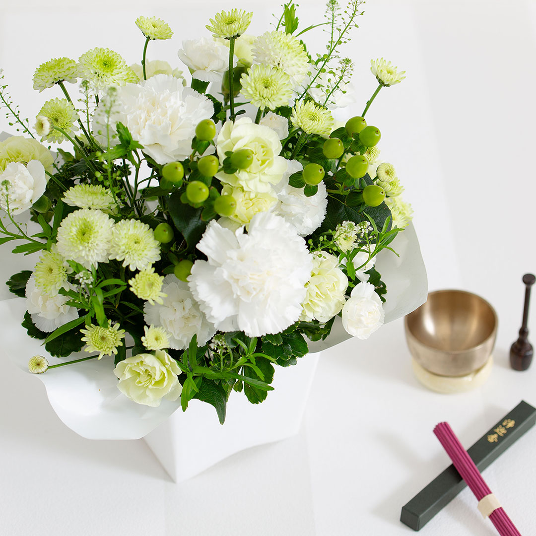 お供え生花アレンジ 想蒼 線香セット