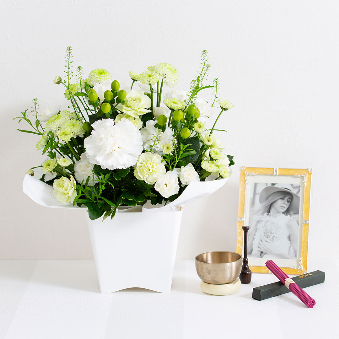 お供え生花アレンジ 想蒼 線香セット