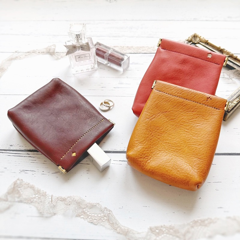 ばね口ぱかぱかポーチ＊M｜革小物オーダーメイドのお店fleur（フルール）