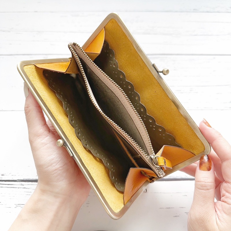 本革長財布＊がま口｜革小物オーダーメイドのお店fleur（フルール）