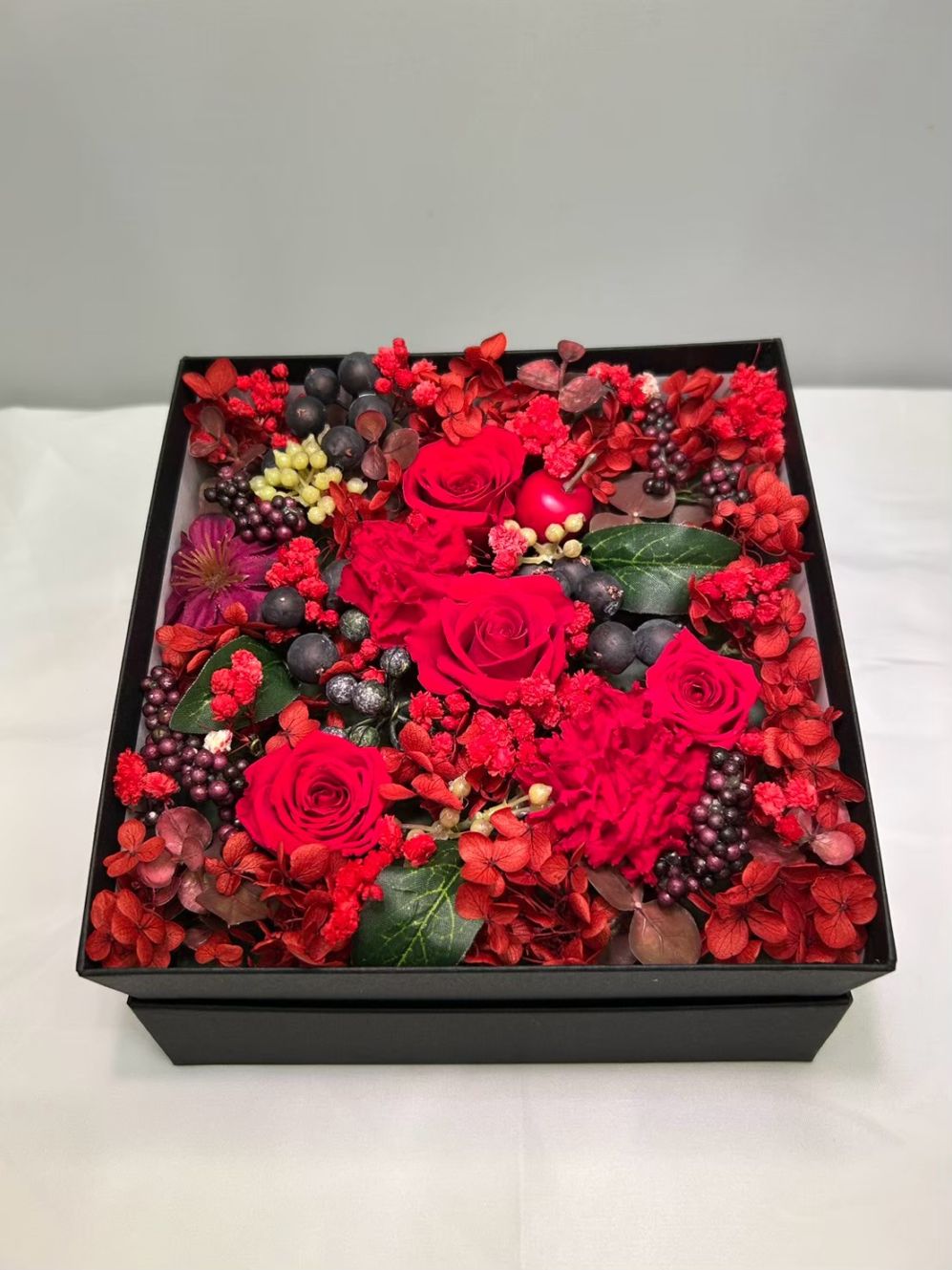 プリザーブド  スクエアボックス・レッド