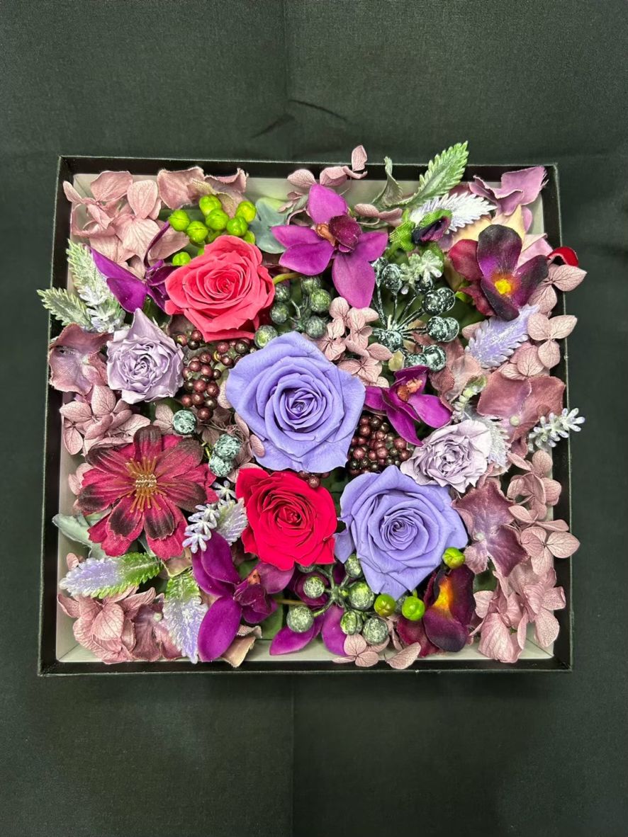 プリザーブドフラワー　スクエアボックス・パープル