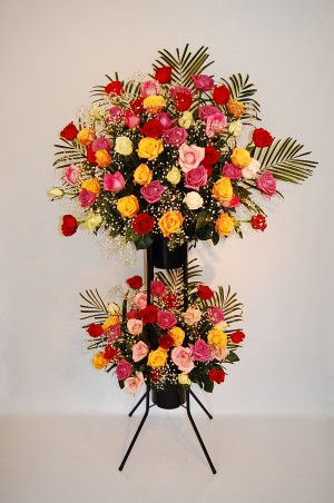 スタンド花 ダブル バラ 赤・ピンク系