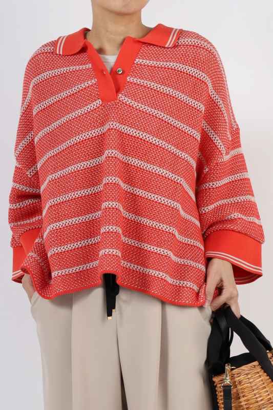 【Munich】メッシュボーダーワイドポロニット