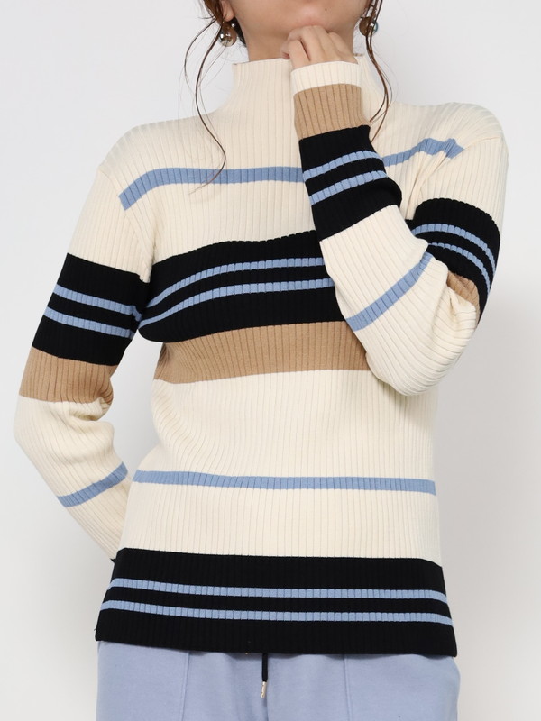【trois】ボーダーハイネックニット