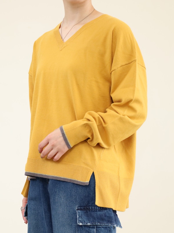 【trois】Vネック配色ニット