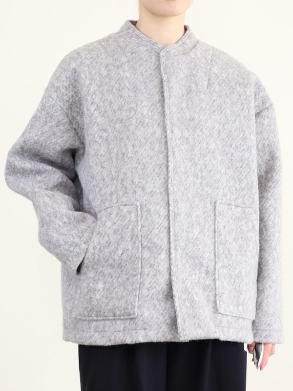 【LeMelange】ノーカラーミドル丈ジャケット