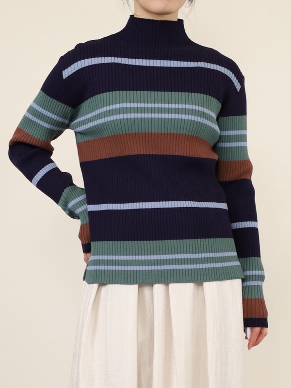 【trois】リブボーダーハイネックニット