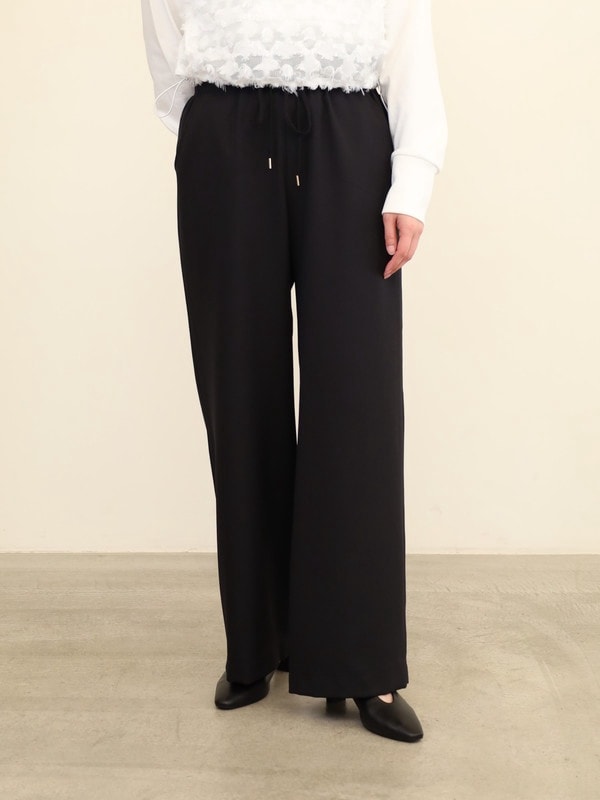 【trois】リネンライクツイルセミワイドパンツ