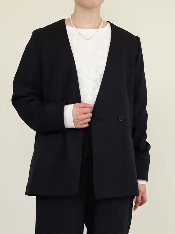 【trois】リネンライクツイルノーカラージャケット